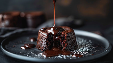 Decadent chocolate lava cake with rich molten centerの素材