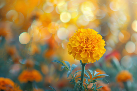 vibrant yellow marigold flower in natureの素材