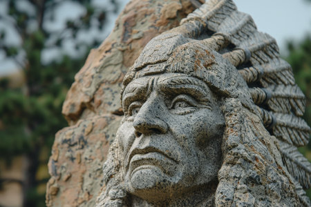 ancient stone carving face in natureの素材