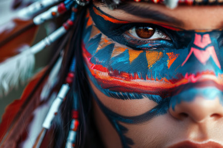 Vibrant face painting with tribal patternsの素材