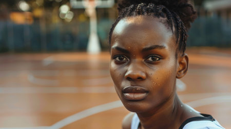 close-up portrait of a thoughtful young womanの素材