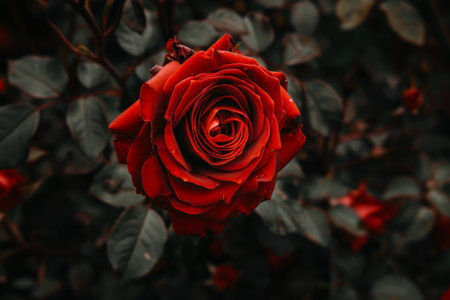 Vibrant red rose in full bloomの素材