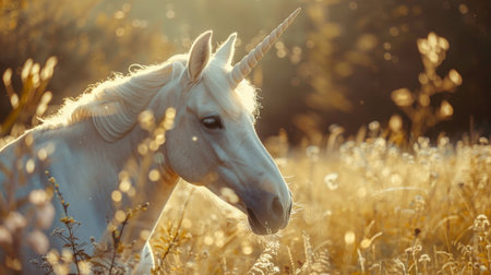 Magical unicorn in golden fieldの素材