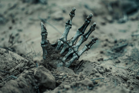 Spooky hand emerging from the groundの素材