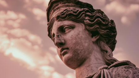 ancient greek statue against dramatic skyの素材