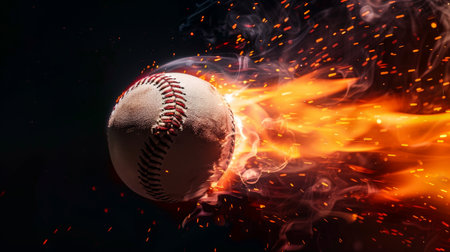 Fiery baseball in motionの素材