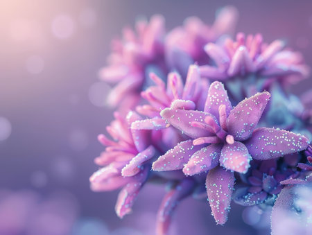 Vibrant purple flowers with water dropletsの素材