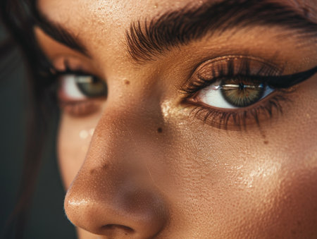 close-up of a woman's eye with long eyelashesの素材