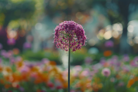 Vibrant purple allium flower in a gardenの素材