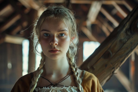 Thoughtful young woman with braided hairの素材