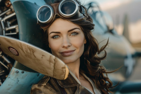 Confident female aviator with gogglesの素材