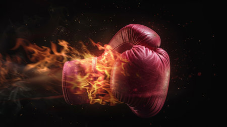 Fiery boxing glove in actionの素材