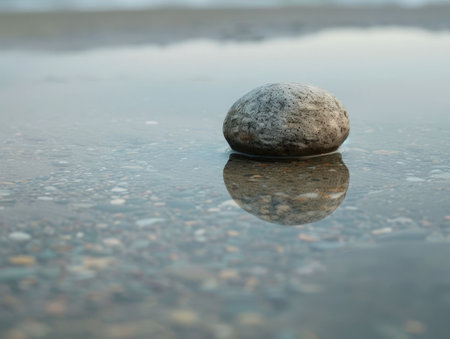 Serene stone reflection in calm watersの素材
