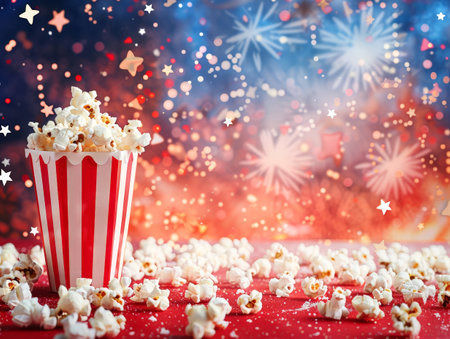 festive popcorn and fireworks backgroundの素材