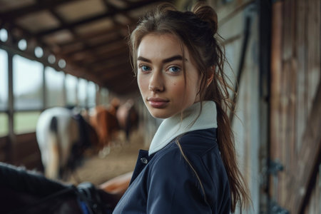 woman with long hair in a winter coatの素材
