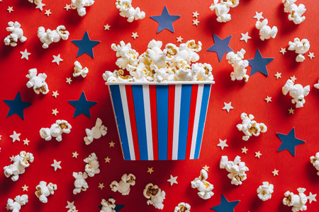 patriotic movie night with popcorn and starsの素材