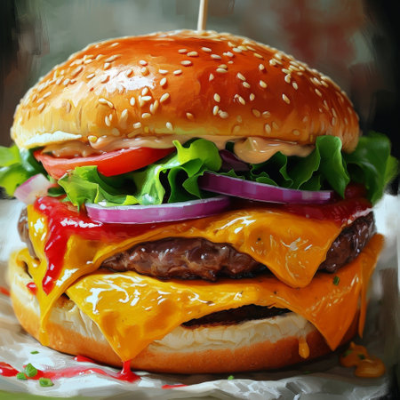 Delicious cheeseburger with fresh ingredientsの素材