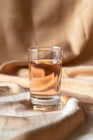Whiskey glass on a wooden tableの素材