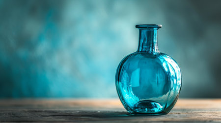 Elegant blue glass bottle on wooden tableの素材