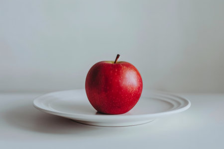 Delicious red apple on a white plateの素材