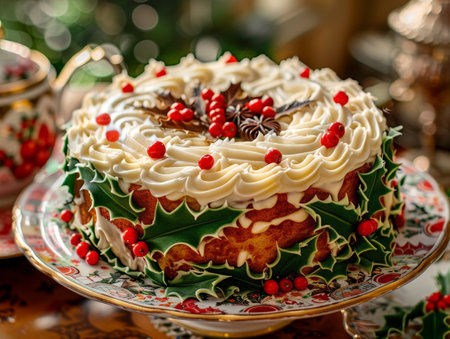 festive christmas cake with decorationsの素材
