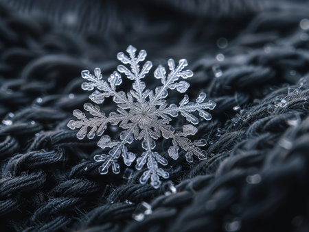 Intricate snowflake crystal on dark backgroundの素材