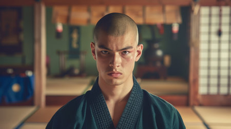 Serious martial artist in traditional uniformの素材