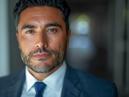 Serious businessman with beard looking at cameraの素材