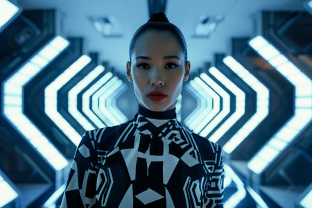 futuristic woman in geometric fashionの素材