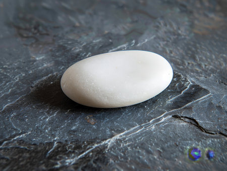 Smooth white stone on dark slate surfaceの素材