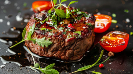 Juicy Grilled Steak with Fresh Herbs and Vegetablesの素材