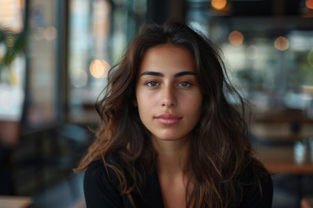 Thoughtful young woman with long dark hairの素材