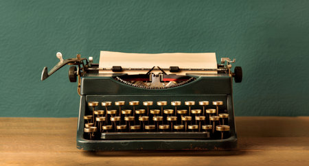 Vintage typewriter on wooden tableの素材