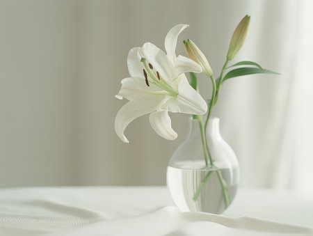 Elegant white lily flower in glass vaseの素材