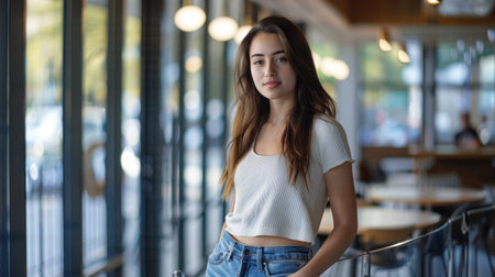 young woman posing in casual outfitの素材