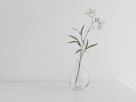 Delicate white flowers in a glass vaseの素材