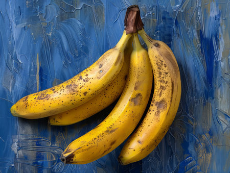Ripe bananas on a blue backgroundの素材