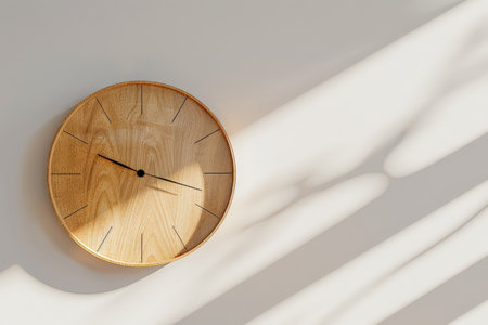 modern wooden clock on white wallの素材