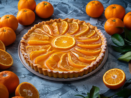 delicious homemade orange tart with fresh citrus fruitの素材