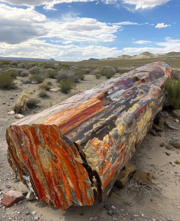 Colorful petrified log in desert landscapeの素材