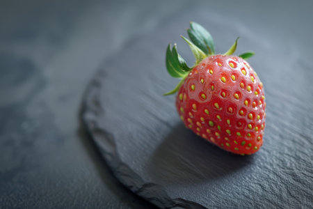 Ripe red strawberry on dark slate backgroundの素材