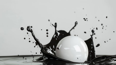Splashing white sphere in black liquidの素材