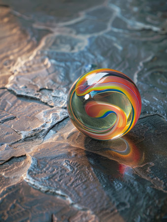 Colorful glass marble on textured surfaceの素材