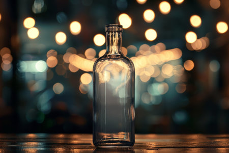 glass bottle with blurred lights in backgroundの素材