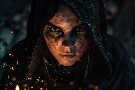 Mysterious hooded figure in the darkの素材