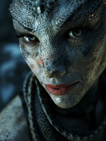 Mysterious reptilian creature with piercing eyesの素材