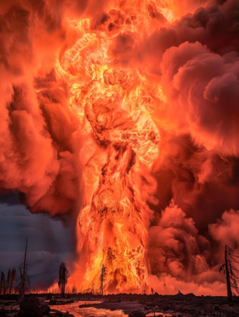 Apocalyptic fiery explosion in the skyの素材