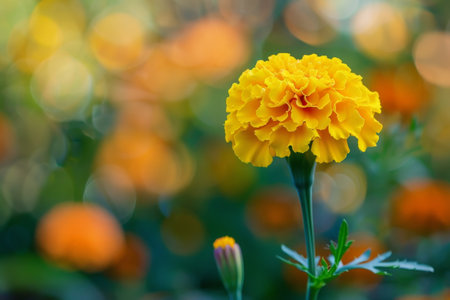 Vibrant yellow marigold flower in gardenの素材
