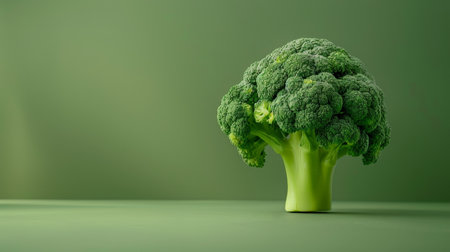 Healthy broccoli florets on green backgroundの素材