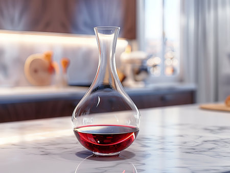 elegant glass decanter with red wineの素材